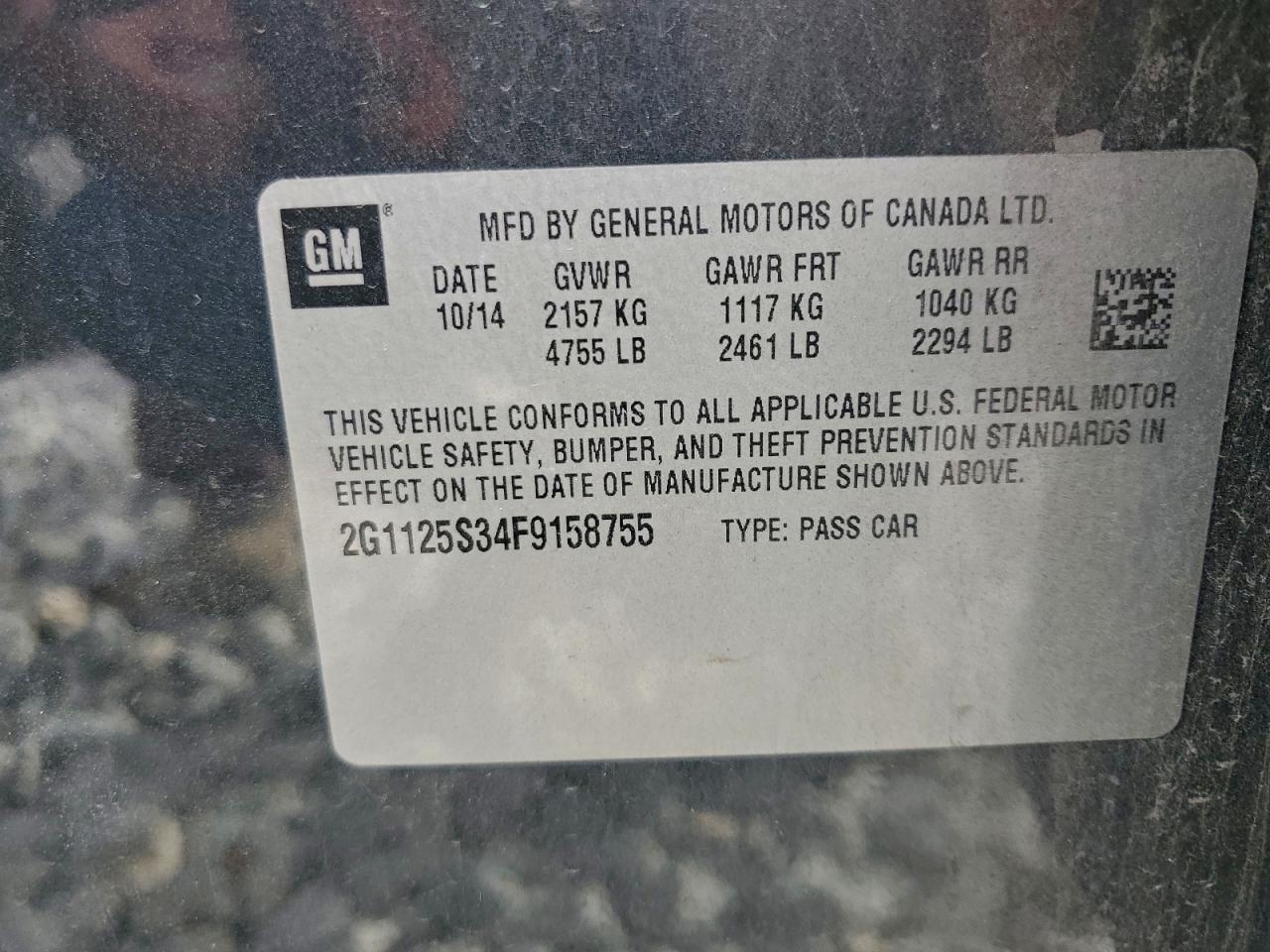 2015 Chevrolet Impala Lt VIN: 2G1125S34F9158755 Lot: 92591955