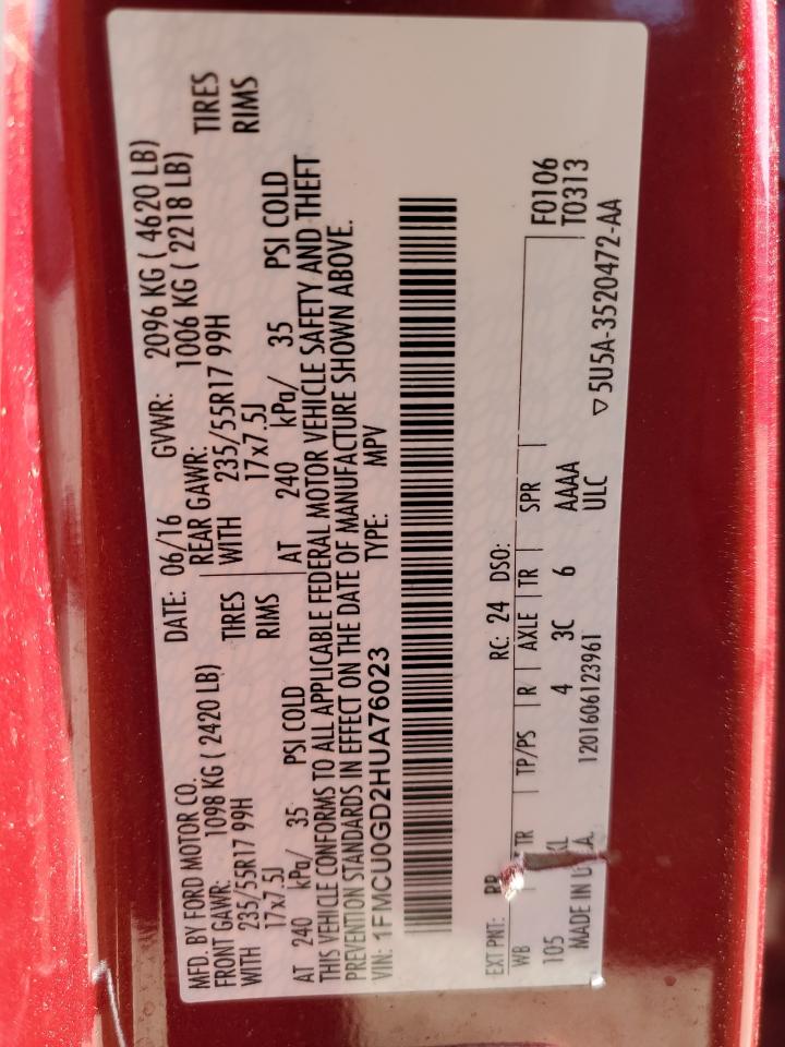 2017 Ford Escape Se VIN: 1FMCU0GD2HUA76023 Lot: 92210235