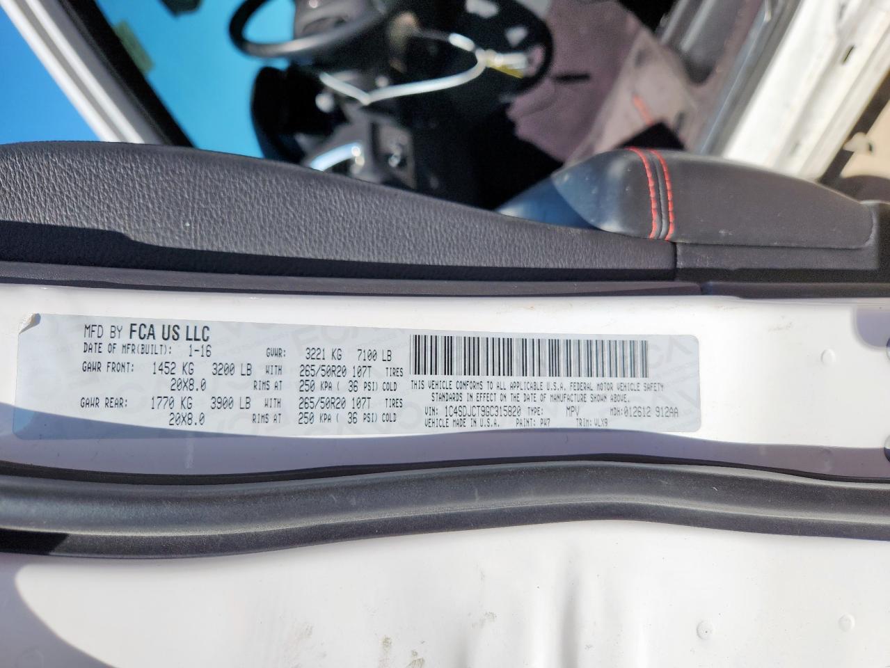 2016 Dodge Durango R/T VIN: 1C4SDJCT9GC315820 Lot: 91197215