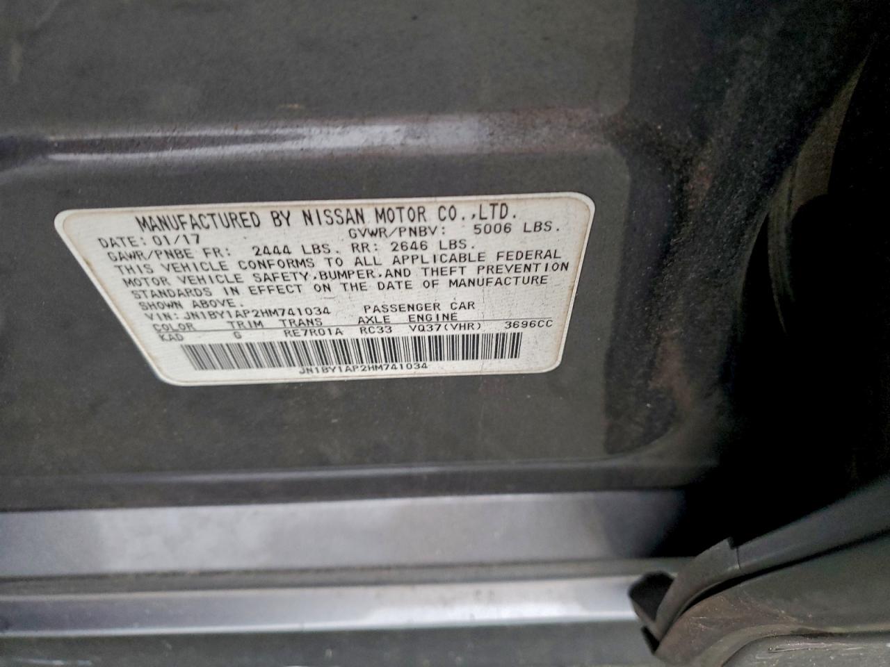 2017 Infiniti Q70 3.7 VIN: JN1BY1AP2HM741034 Lot: 93176225