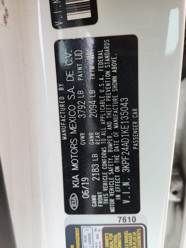 2019 Kia Forte Fe VIN: 3KPF24AD1KE135043 Lot: 93304305