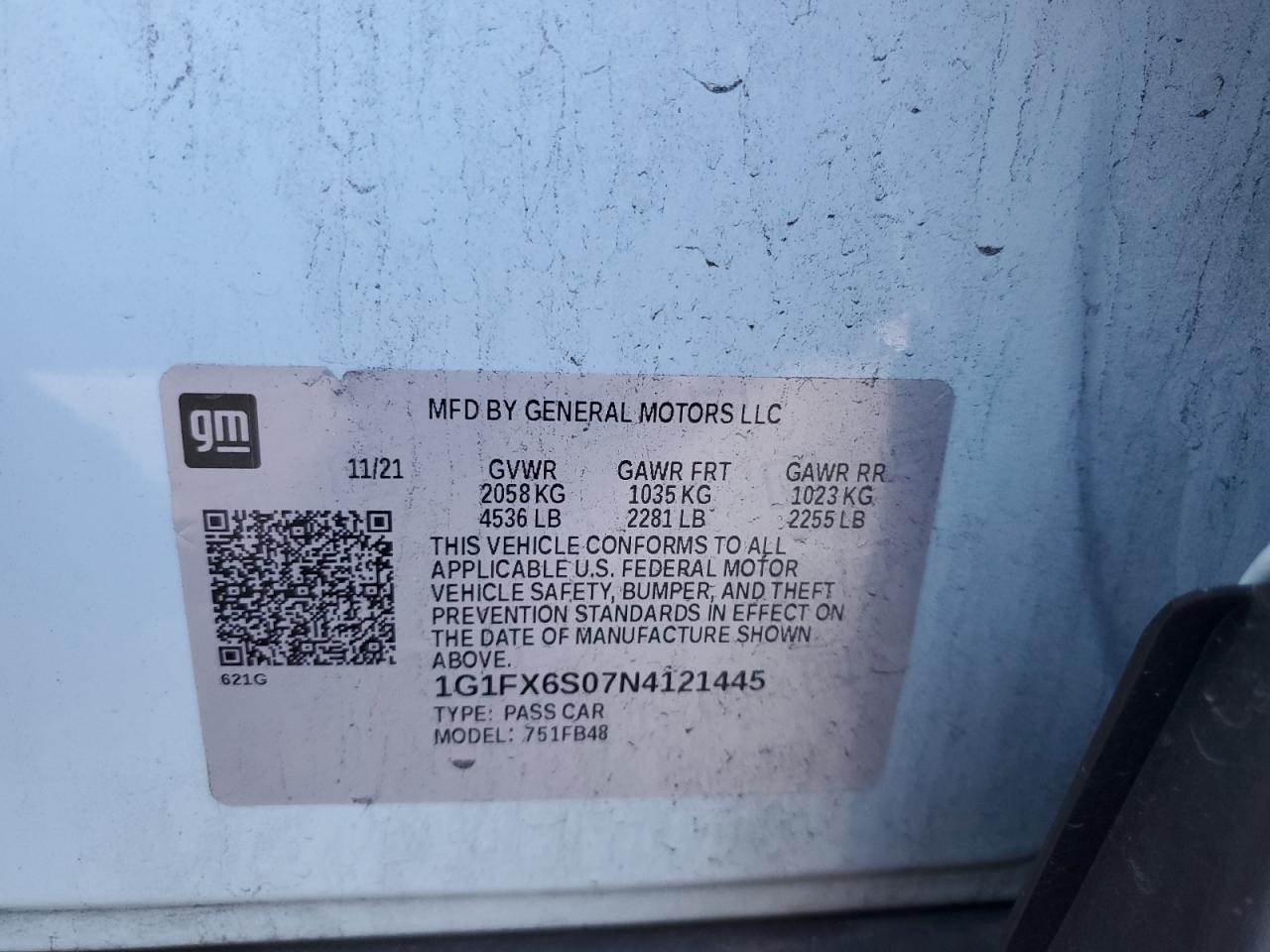 2022 Chevrolet Bolt Ev 2Lt VIN: 1G1FX6S07N4121445 Lot: 93097605