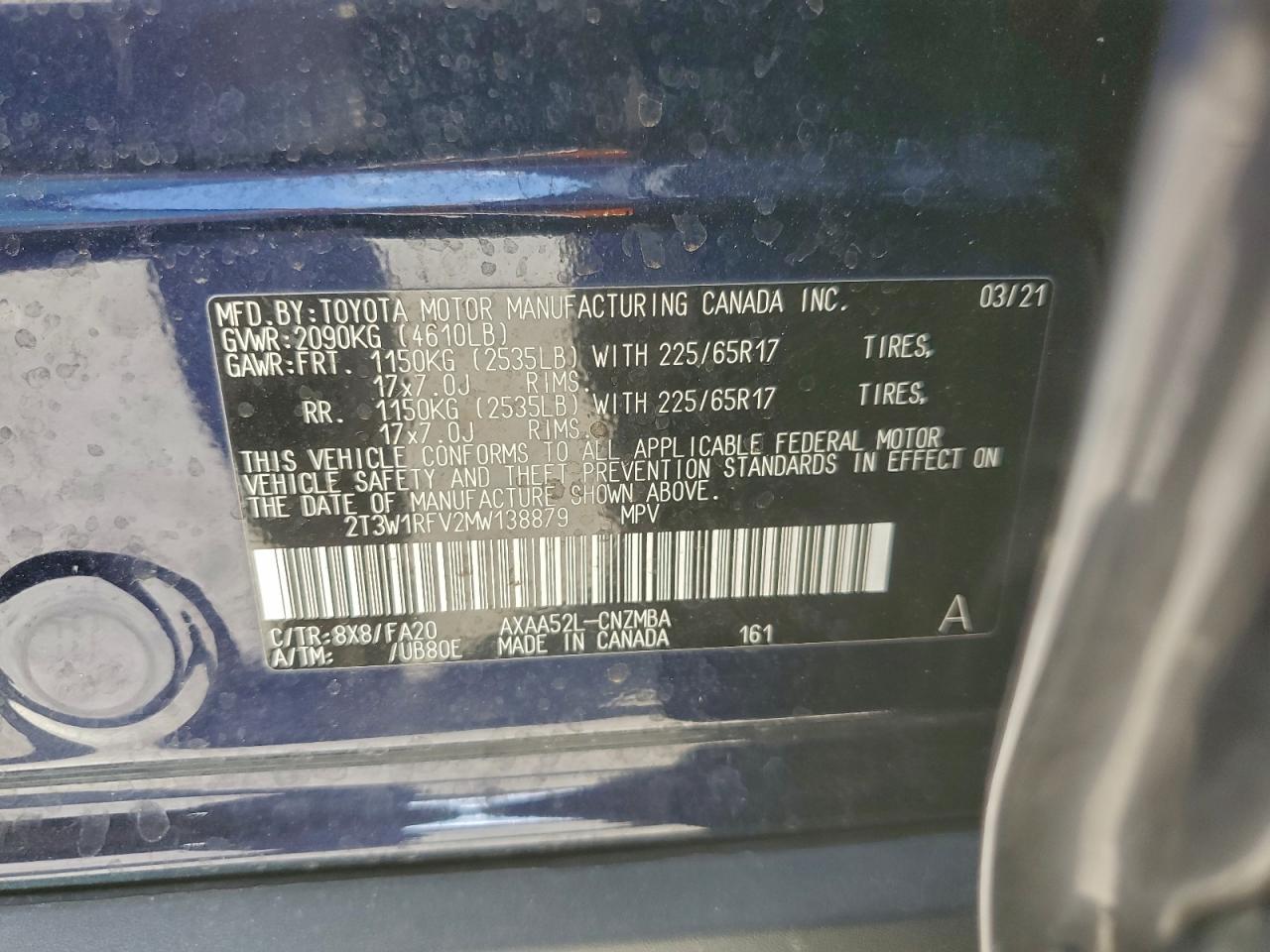 2021 Toyota Rav4 Xle VIN: 2T3W1RFV2MW138879 Lot: 94377555