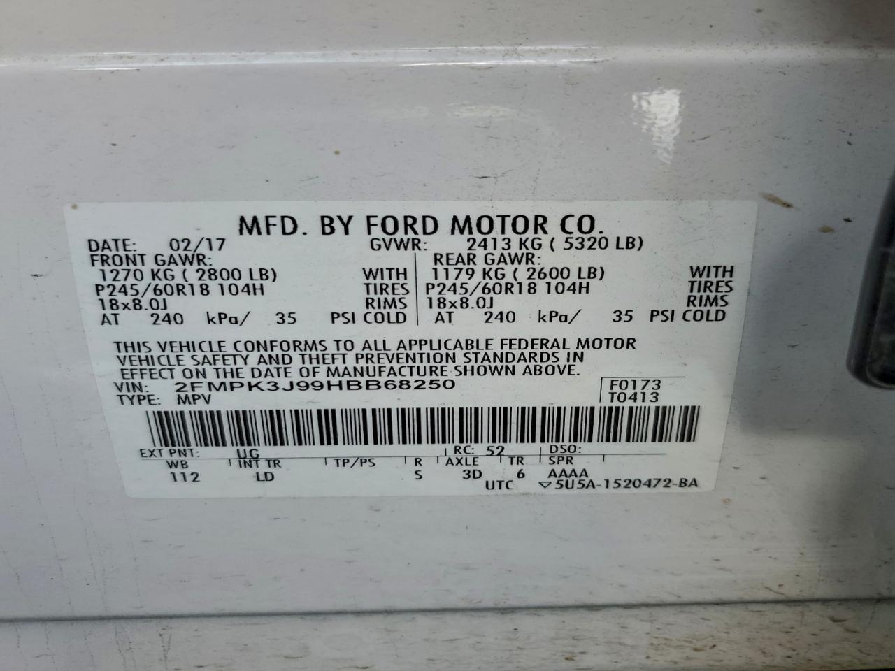 2017 Ford Edge Sel VIN: 2FMPK3J99HBB68250 Lot: 92367875