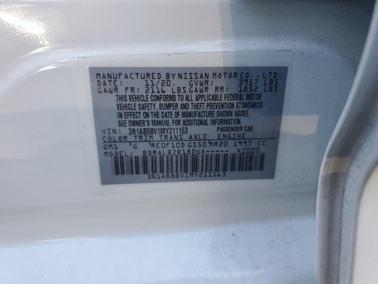 2021 Nissan Sentra S VIN: 3N1AB8BV1MY211163 Lot: 92674015