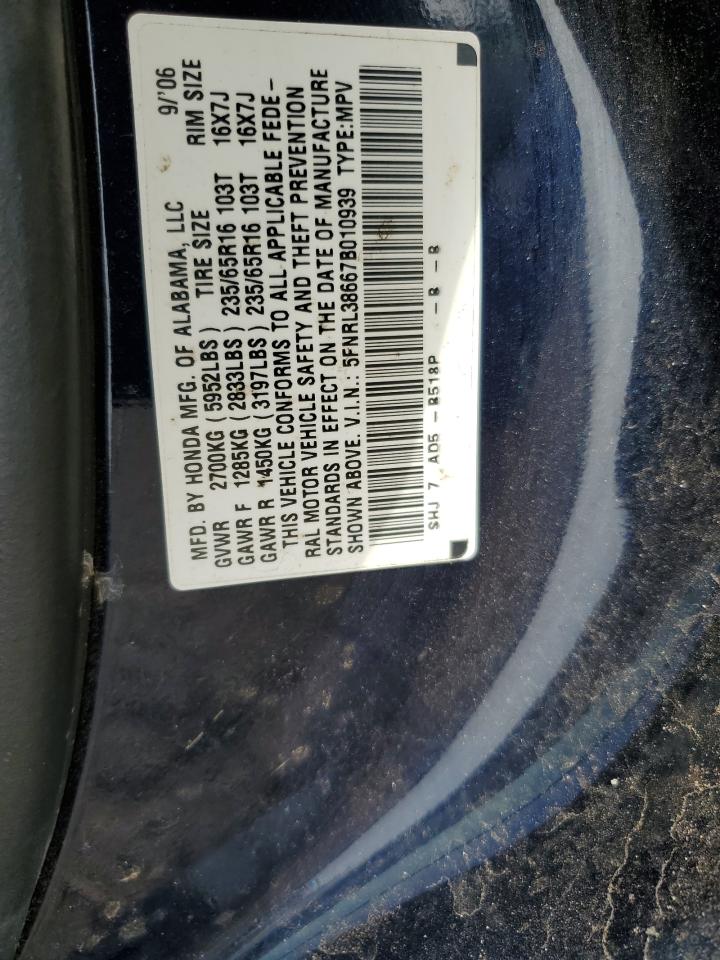 2007 Honda Odyssey Exl VIN: 5FNRL38667B010939 Lot: 93530805