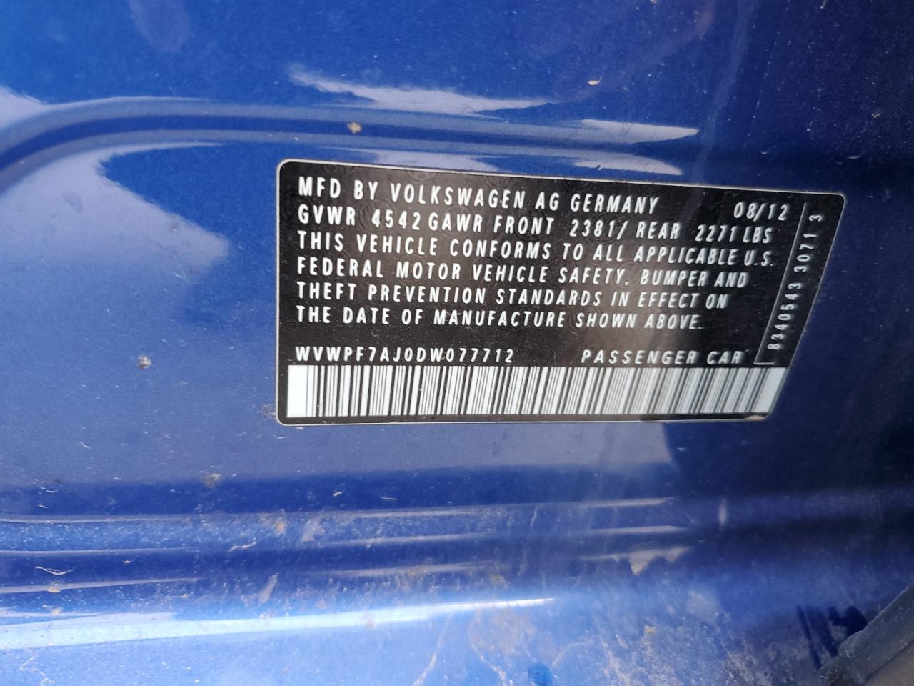 2013 Volkswagen Golf R VIN: WVWPF7AJ0DW077712 Lot: 91655365