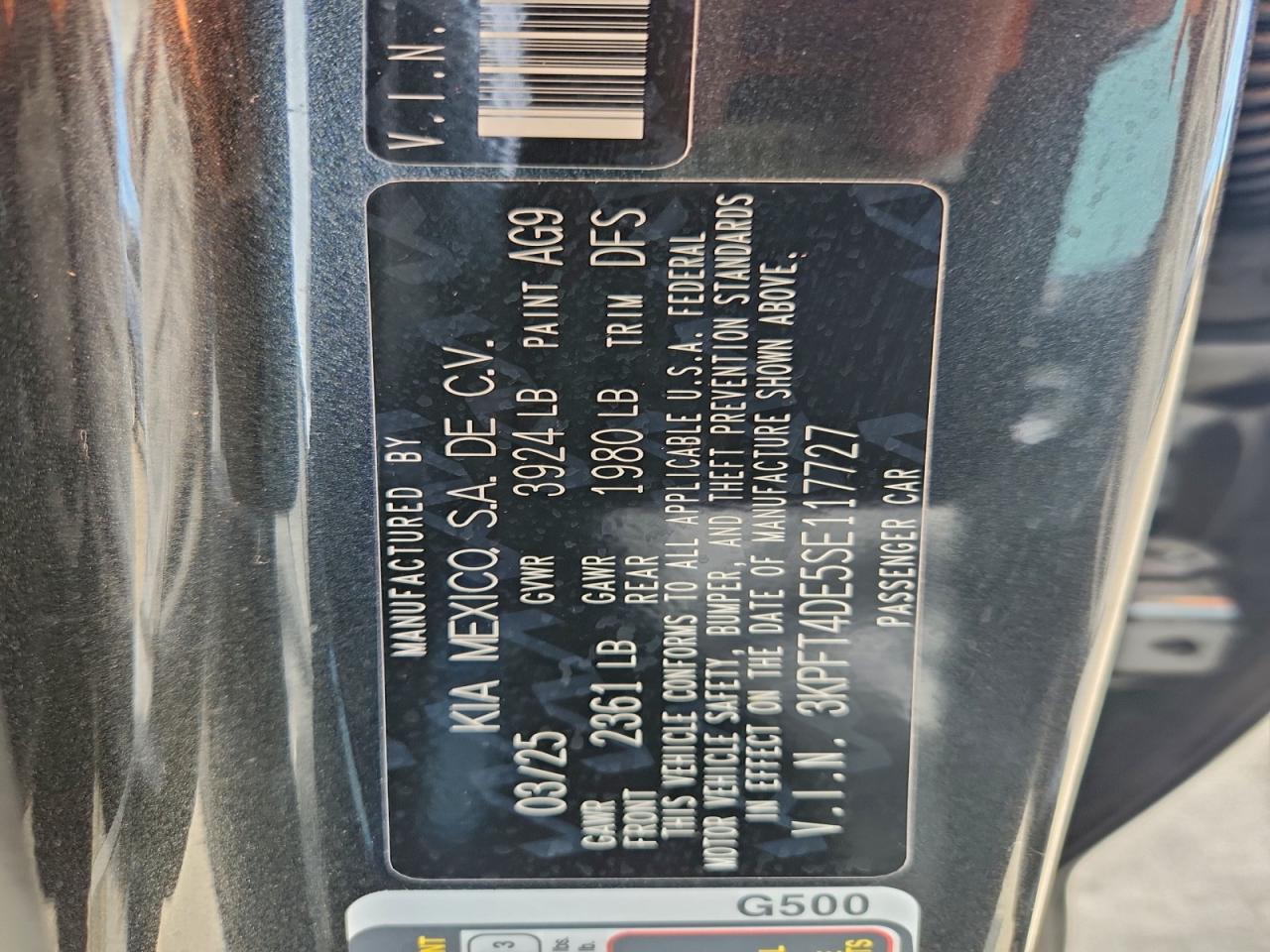 2025 Kia K4 Lx VIN: 3KPFT4DE5SE117727 Lot: 93941275