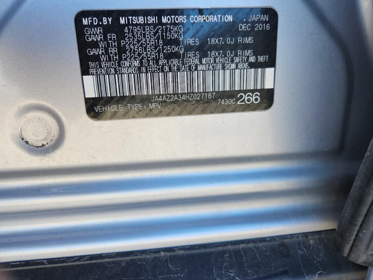 2017 Mitsubishi Outlander Es VIN: JA4AZ2A34HZ027167 Lot: 91648915