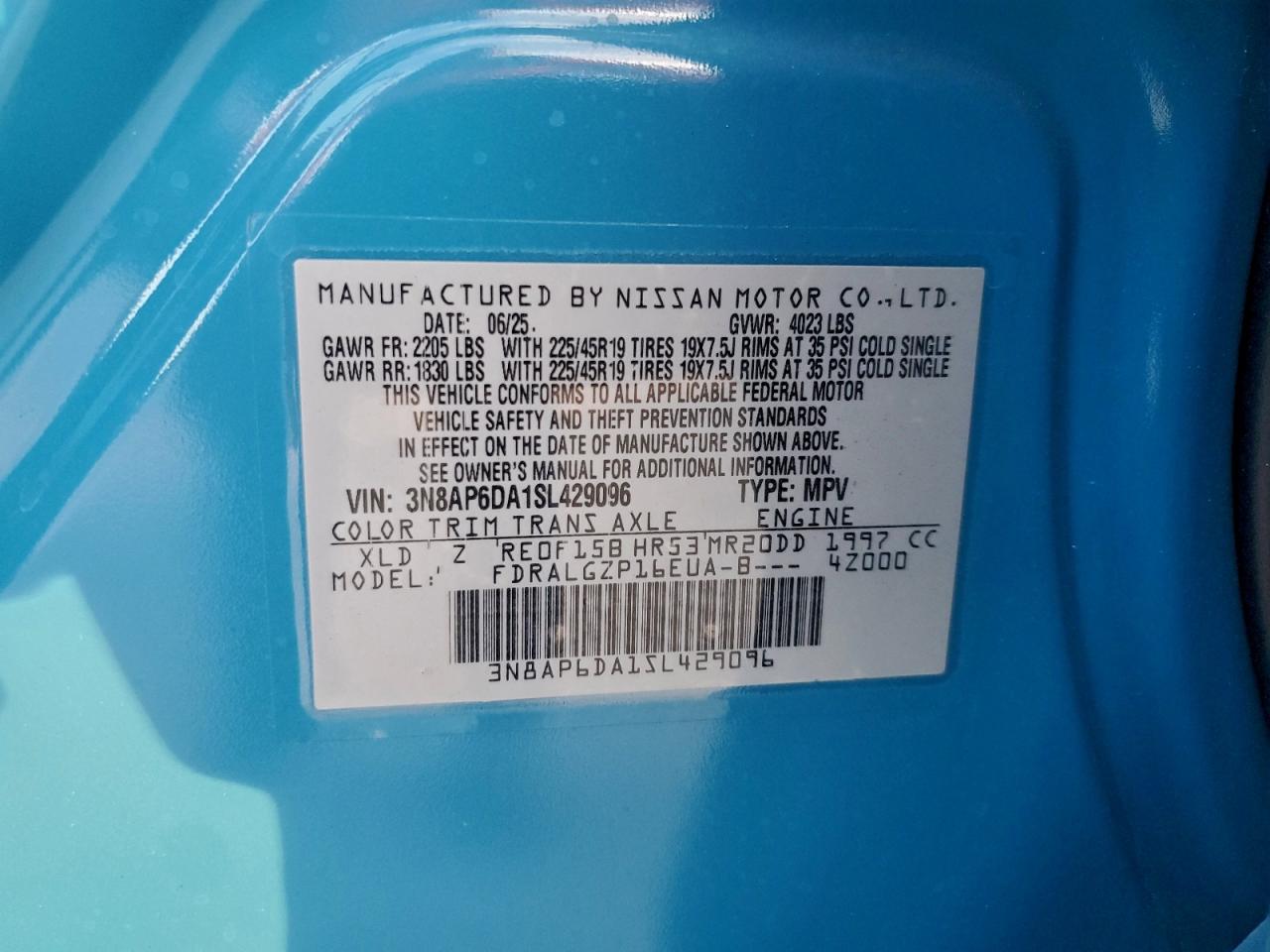 2025 Nissan Kicks Sr VIN: 3N8AP6DA1SL429096 Lot: 93946125