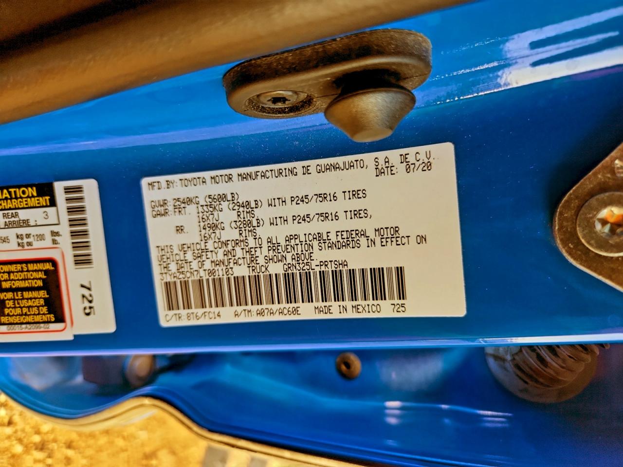 2020 Toyota Tacoma Double Cab VIN: 3TYAZ5CN7LT001103 Lot: 94668515