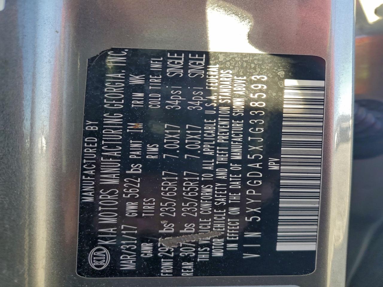 2018 Kia Sorento Lx VIN: 5XYPGDA5XJG338593 Lot: 94665865