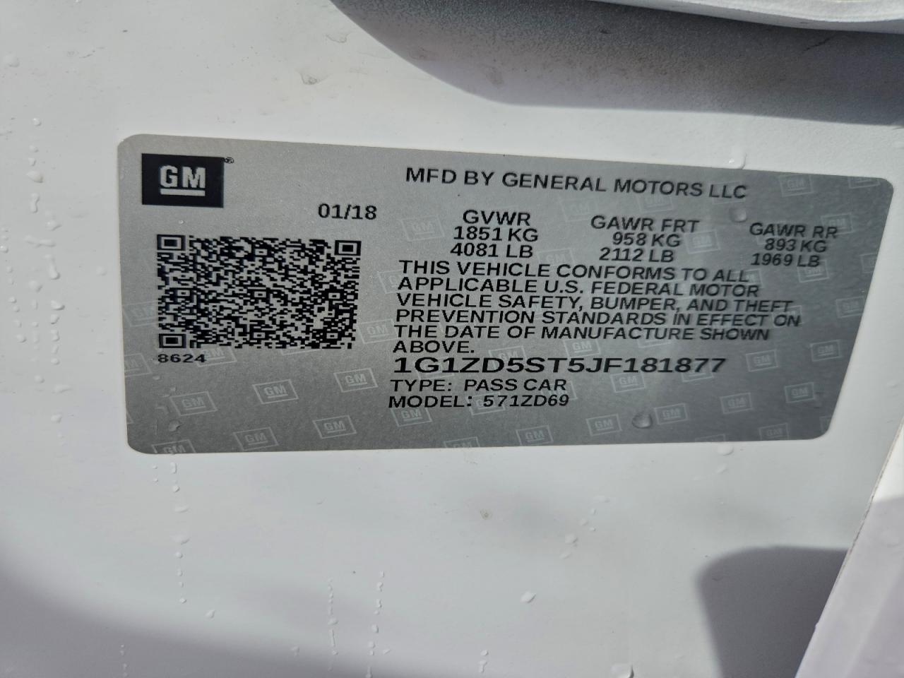 2018 Chevrolet Malibu Lt VIN: 1G1ZD5ST5JF181877 Lot: 94190355