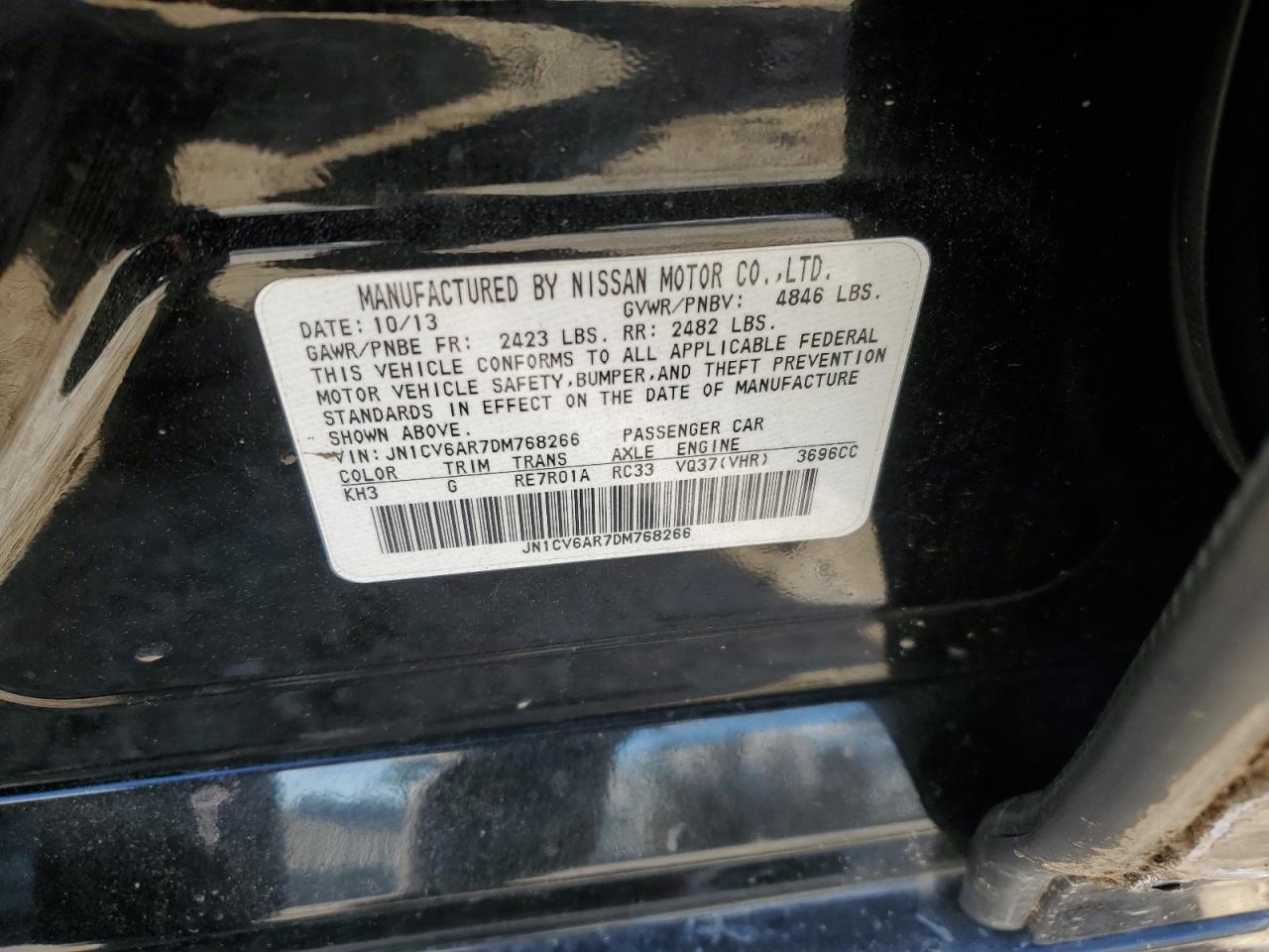 2013 Infiniti G37 VIN: JN1CV6AR7DM768266 Lot: 93682045