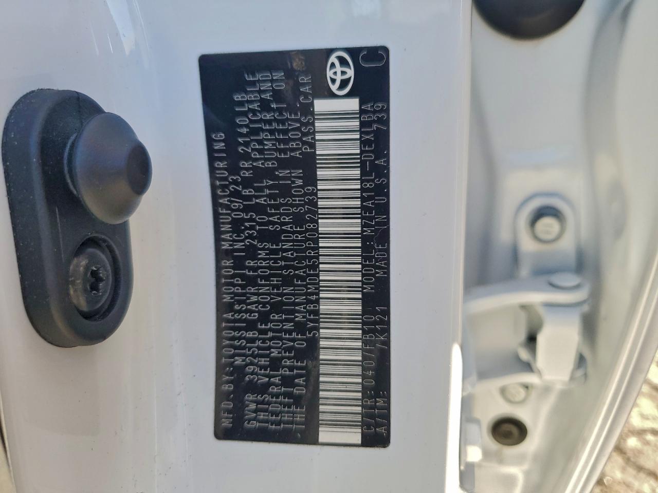 2024 Toyota Corolla Le VIN: 5YFB4MDE5RP082739 Lot: 92956445