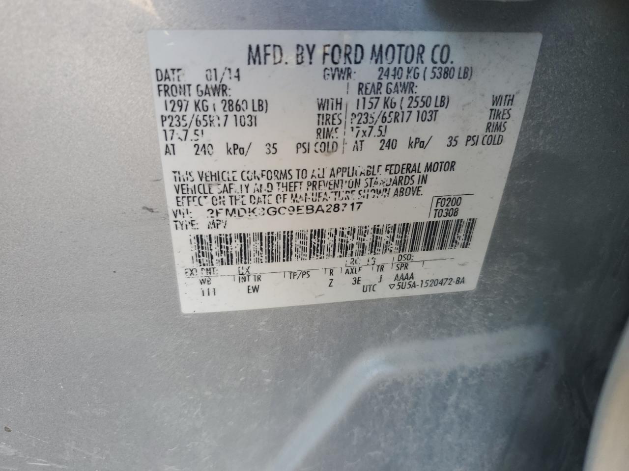 2014 Ford Edge Se VIN: 2FMDK3GC9EBA28717 Lot: 90895855