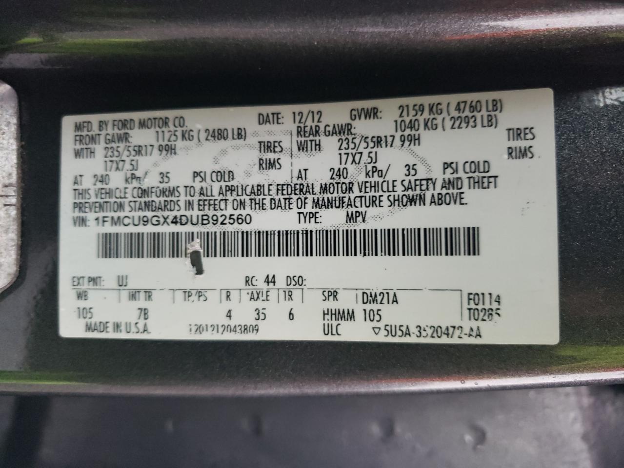 2013 Ford Escape Se VIN: 1FMCU9GX4DUB92560 Lot: 91688785