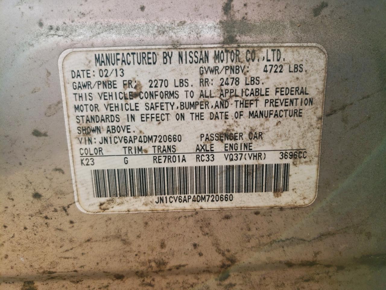 2013 Infiniti G37 Base VIN: JN1CV6AP4DM720660 Lot: 94533965