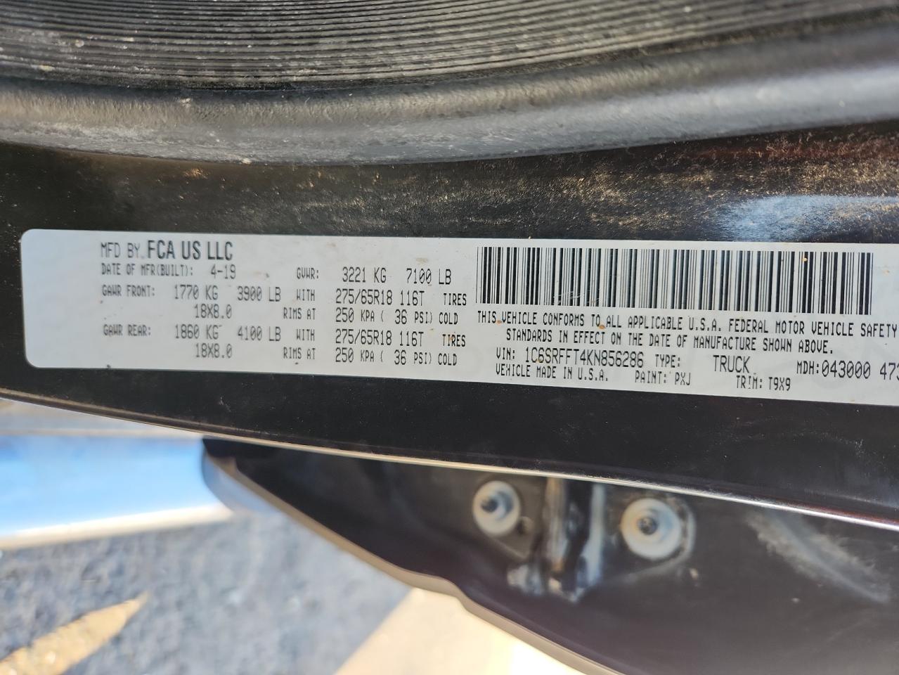 2019 Ram 1500 Big Horn/Lone Star VIN: 1C6SRFFT4KN856286 Lot: 90706395