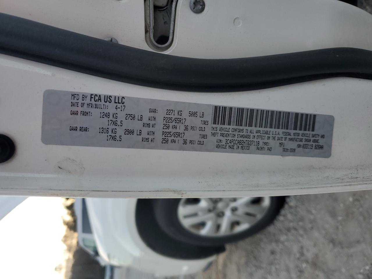 2017 Dodge Journey Se VIN: 3C4PDCAB2HT637118 Lot: 92342575