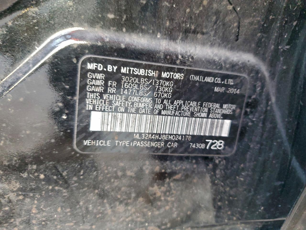 2014 Mitsubishi Mirage Es VIN: ML32A4HJ8EH024178 Lot: 93513725