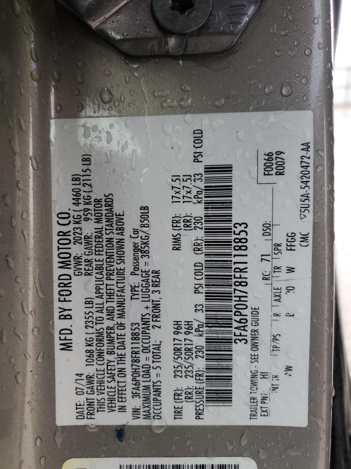 2015 Ford Fusion Se VIN: 3FA6P0H78FR118853 Lot: 93268935