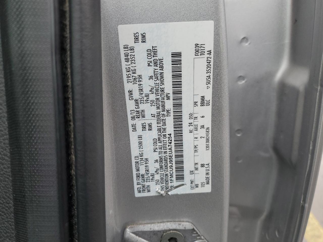 2014 Ford Escape Titanium VIN: 1FMCU9J95EUA74254 Lot: 93559835