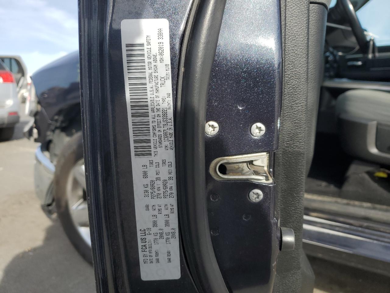 2018 Ram 1500 Slt VIN: 1C6RR7LT9JS339221 Lot: 92077255