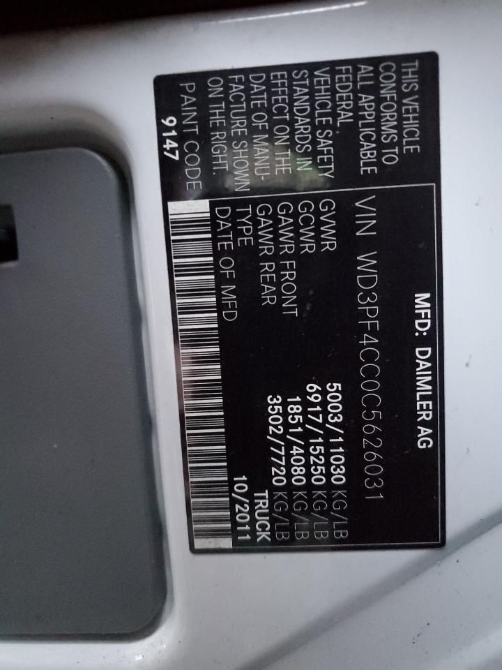 2012 Mercedes Benz Sprinter Delivery Van VIN: WD3PF4CC0C5626031 Lot: 92866285