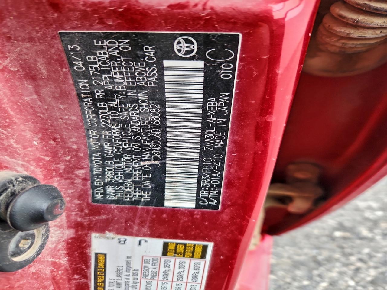 2013 Toyota Prius VIN: JTDKN3DU6D1680821 Lot: 94315285