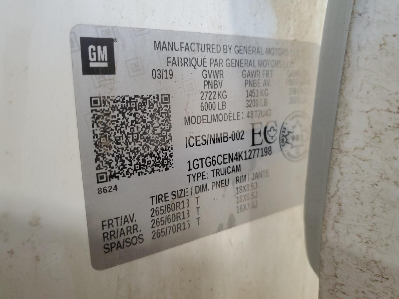 2019 GMC Canyon Sle VIN: 1GTG6CEN4K1277198 Lot: 93416515