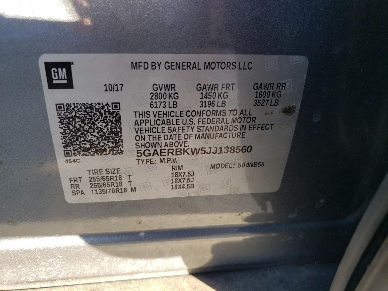 2018 Buick Enclave Essence VIN: 5GAERBKW5JJ138560 Lot: 91248395