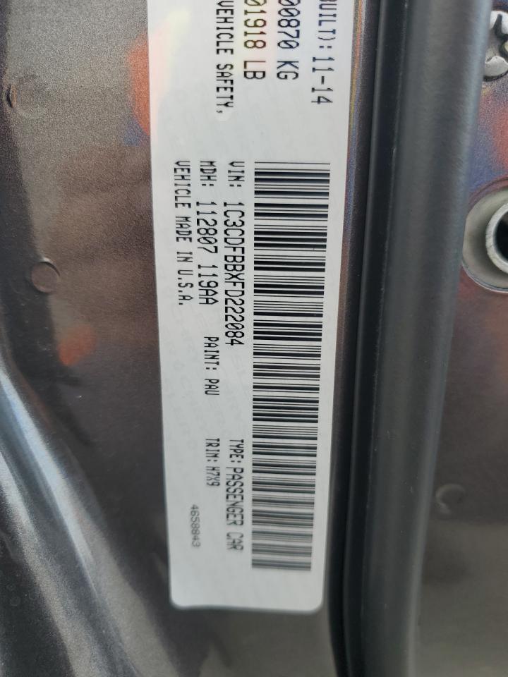 2015 Dodge Dart Sxt VIN: 1C3CDFBBXFD222084 Lot: 92715785