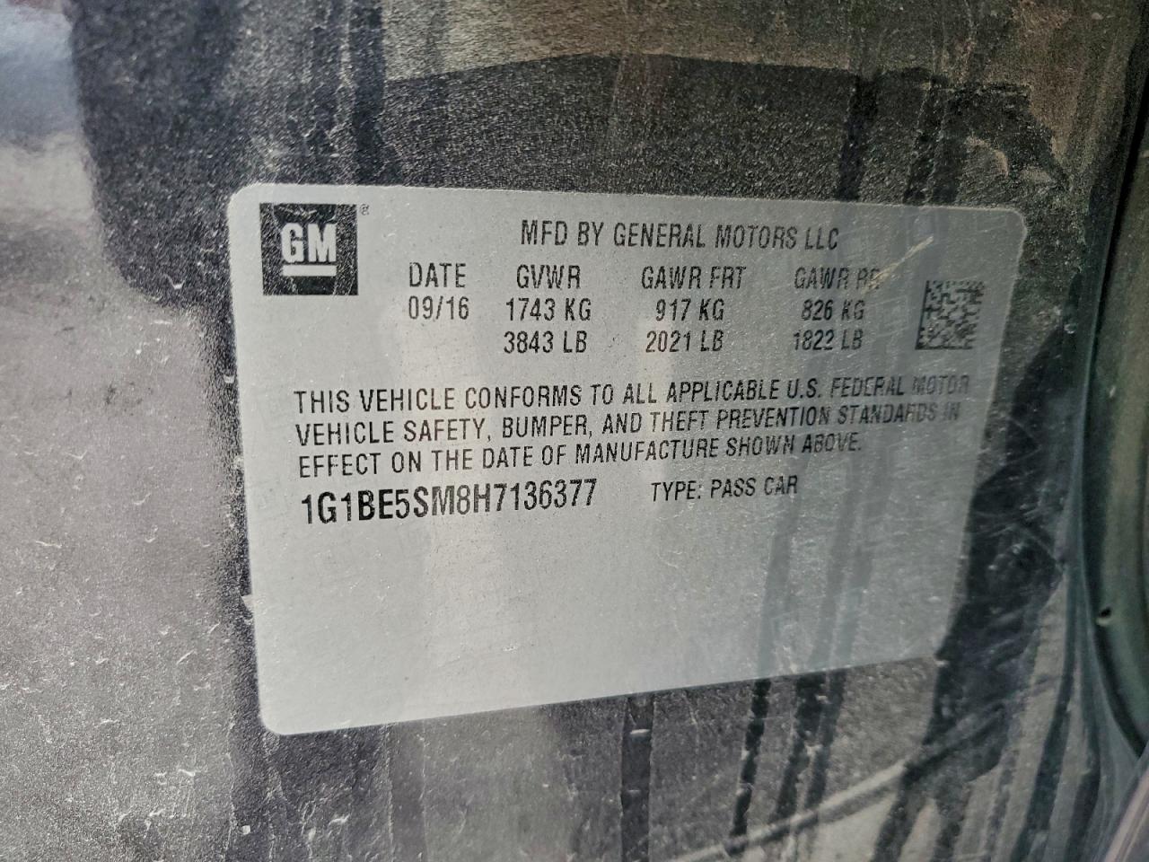 2017 Chevrolet Cruze Lt VIN: 1G1BE5SM8H7136377 Lot: 94154545