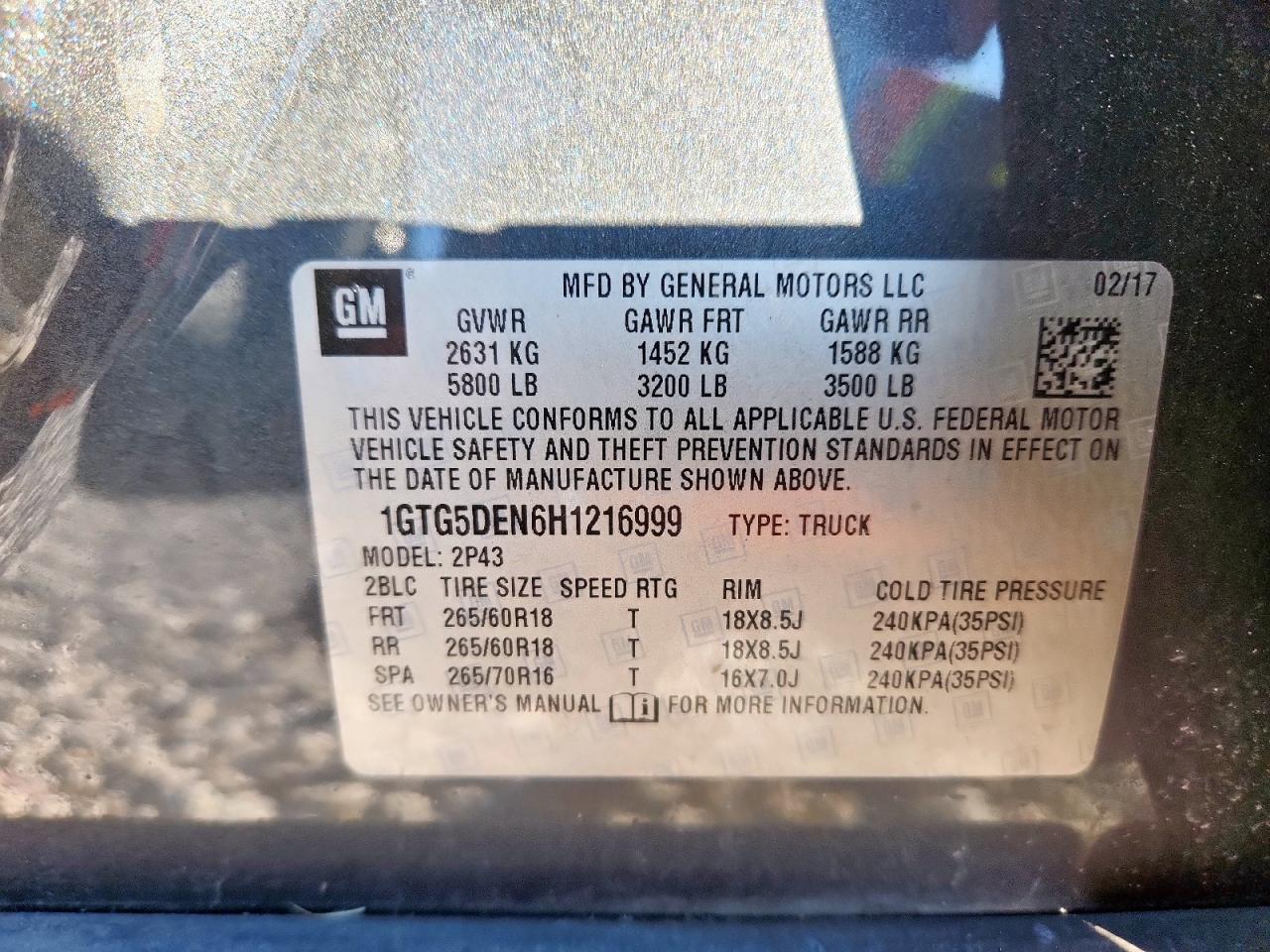 2017 GMC Canyon Slt VIN: 1GTG5DEN6H1216999 Lot: 91812355