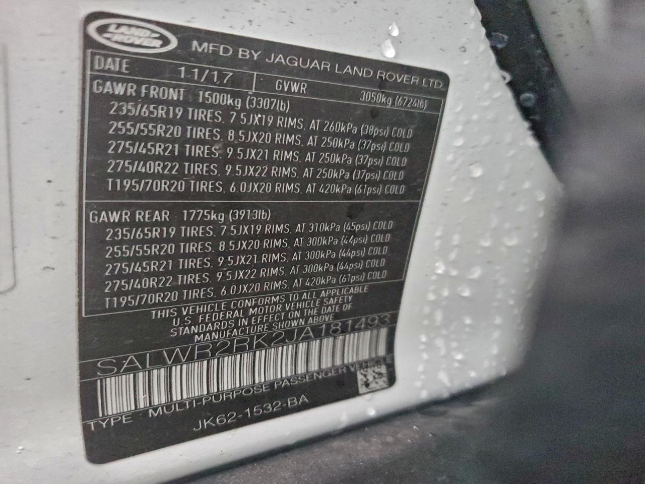 2018 Land Rover Range Rover Sport Hse VIN: SALWR2RK2JA181493 Lot: 94388985