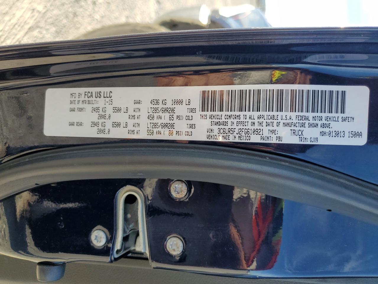 2015 Ram 2500 Laramie VIN: 3C6UR5FJ2FG610921 Lot: 90044075