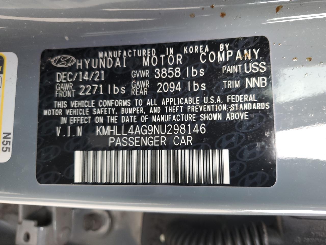 2022 Hyundai Elantra Se VIN: KMHLL4AG9NU298146 Lot: 92783075