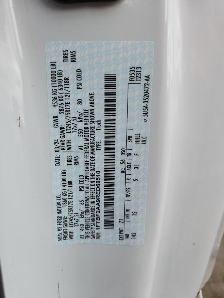 2024 Ford F250 Super Duty VIN: 1FTBF2AA9RED60510 Lot: 92939825