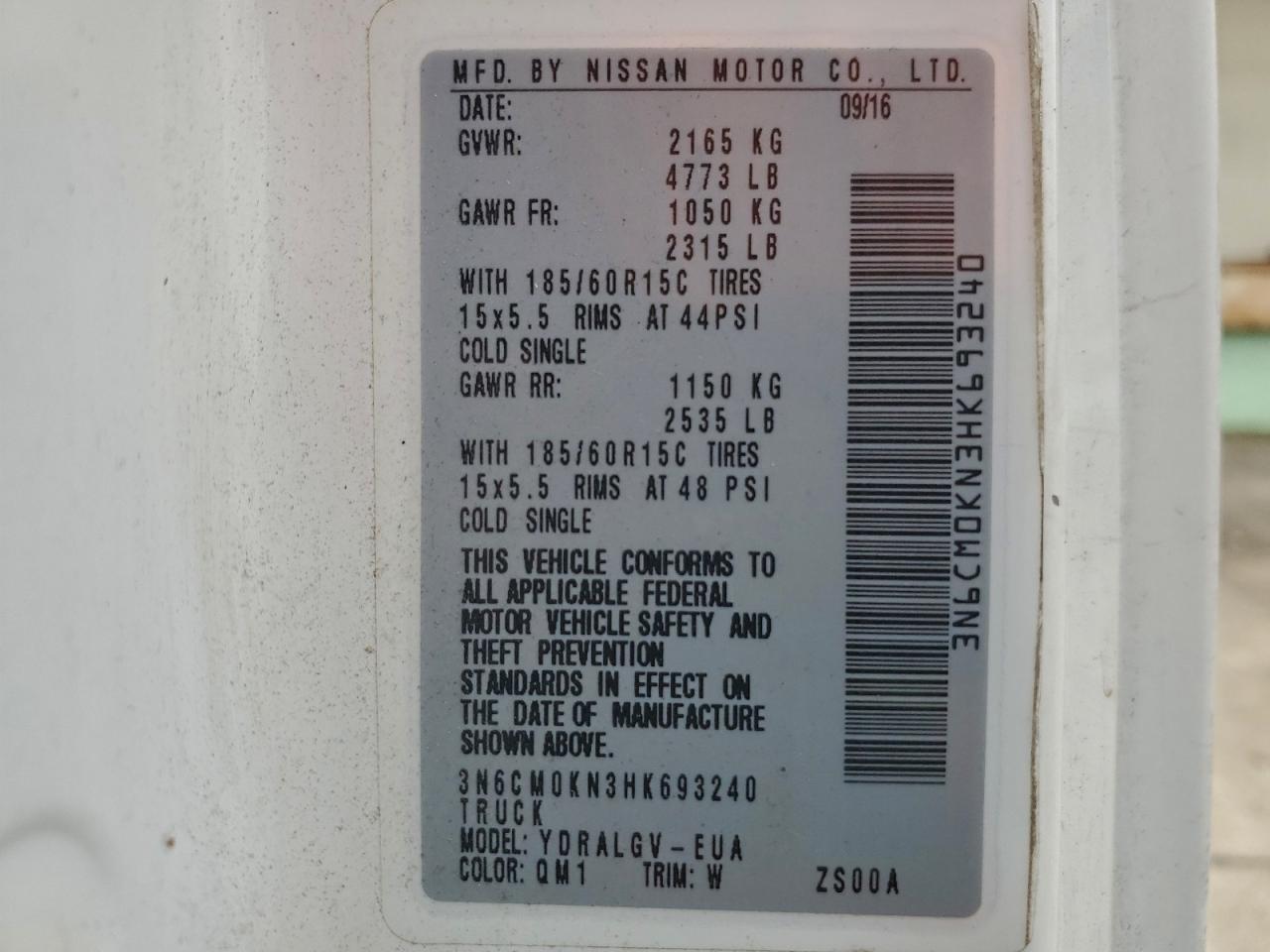 2017 Nissan Nv200 2.5S VIN: 3N6CM0KN3HK693240 Lot: 93448575