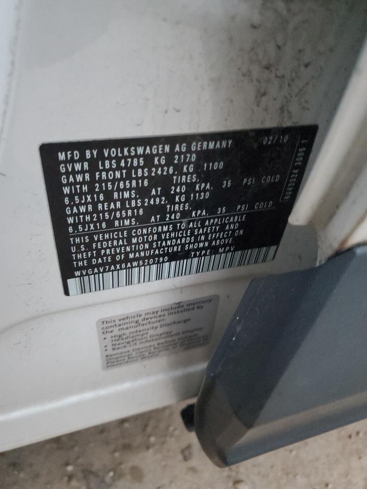 2010 Volkswagen Tiguan S VIN: WVGAV7AX6AW520790 Lot: 93740975