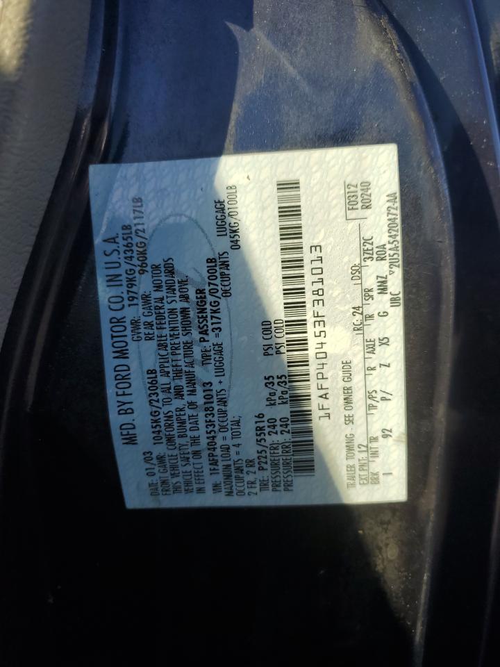 2003 Ford Mustang VIN: 1FAFP40453F381013 Lot: 93106285