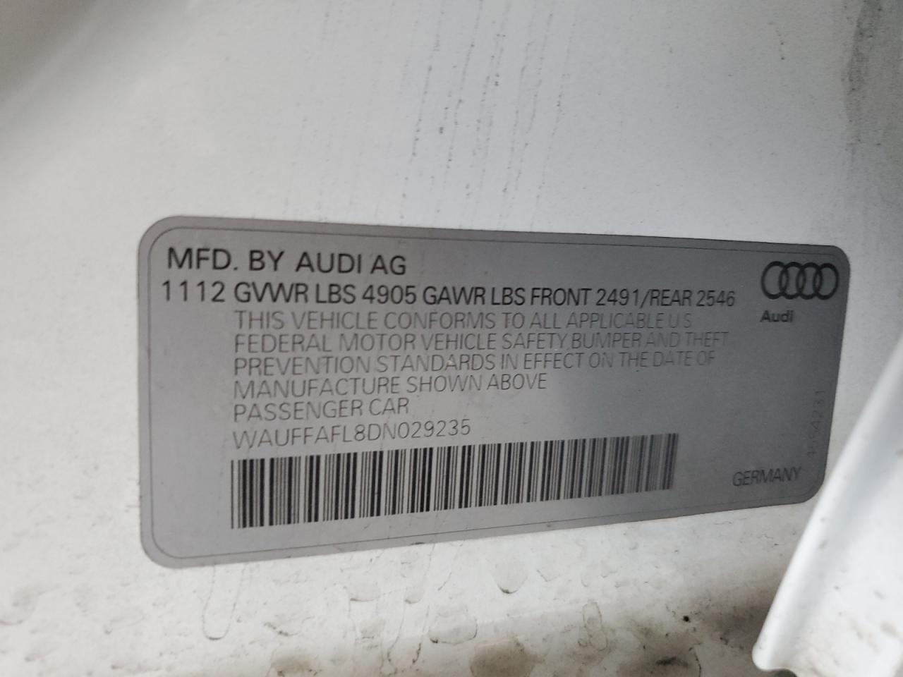 2013 Audi A4 Premium Plus VIN: WAUFFAFL8DN029235 Lot: 91435745