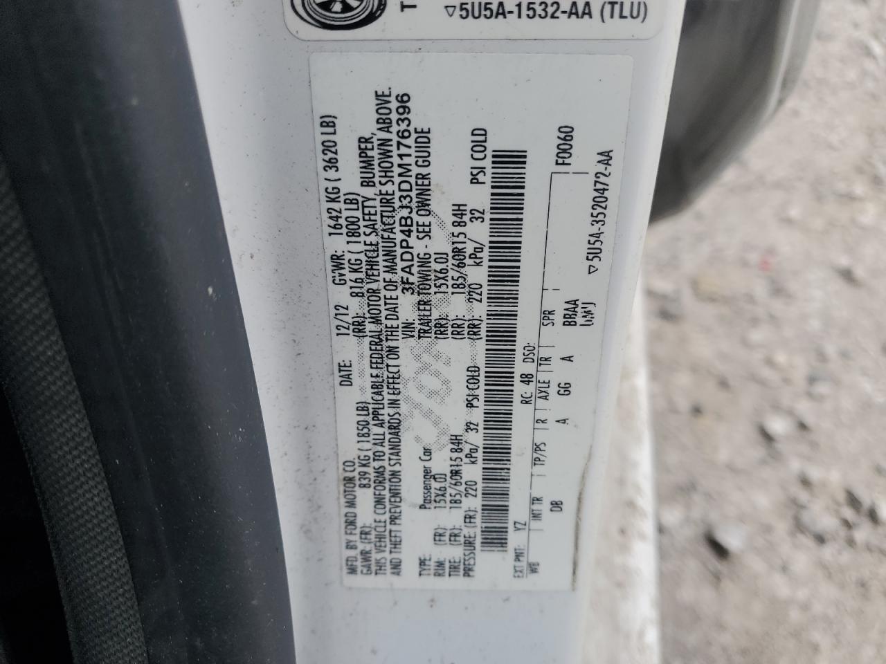 2013 Ford Fiesta Se VIN: 3FADP4BJ3DM176396 Lot: 92925065