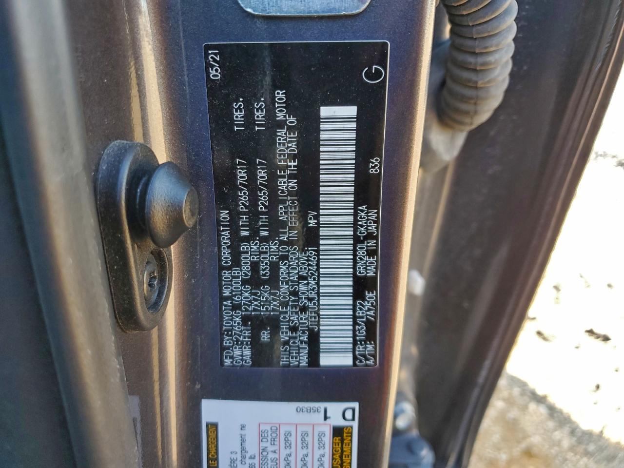 2021 Toyota 4Runner Sr5 VIN: JTEFU5JR3M5244691 Lot: 94251285