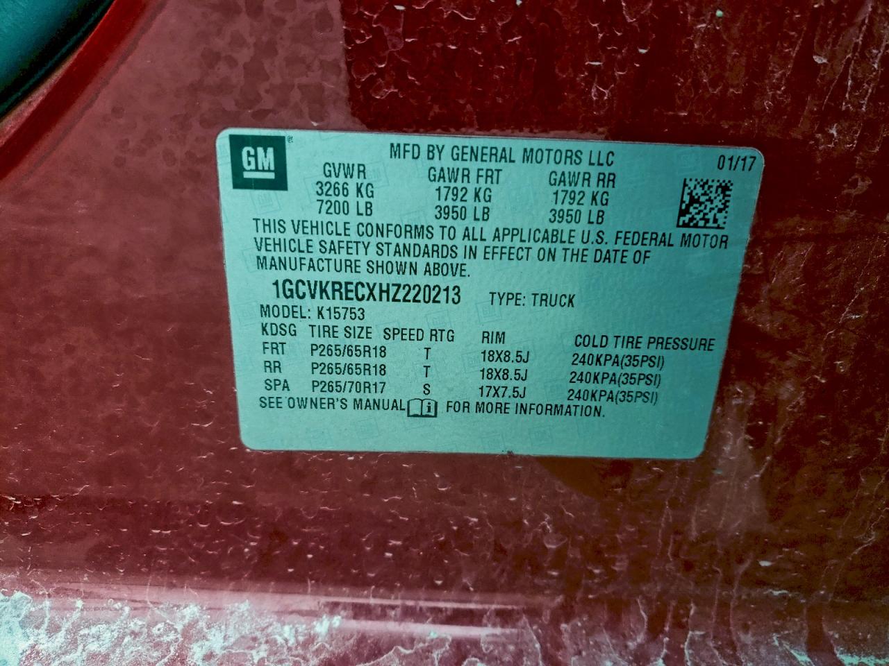 2017 Chevrolet Silverado K1500 Lt VIN: 1GCVKRECXHZ220213 Lot: 93701945