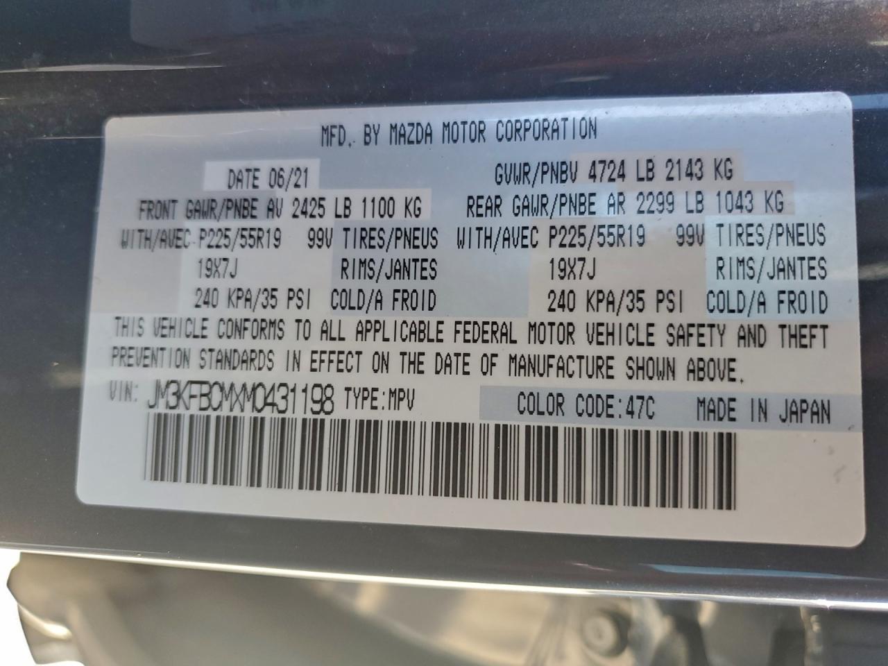 2021 Mazda Cx-5 Touring VIN: JM3KFBCMXM0431198 Lot: 92276345