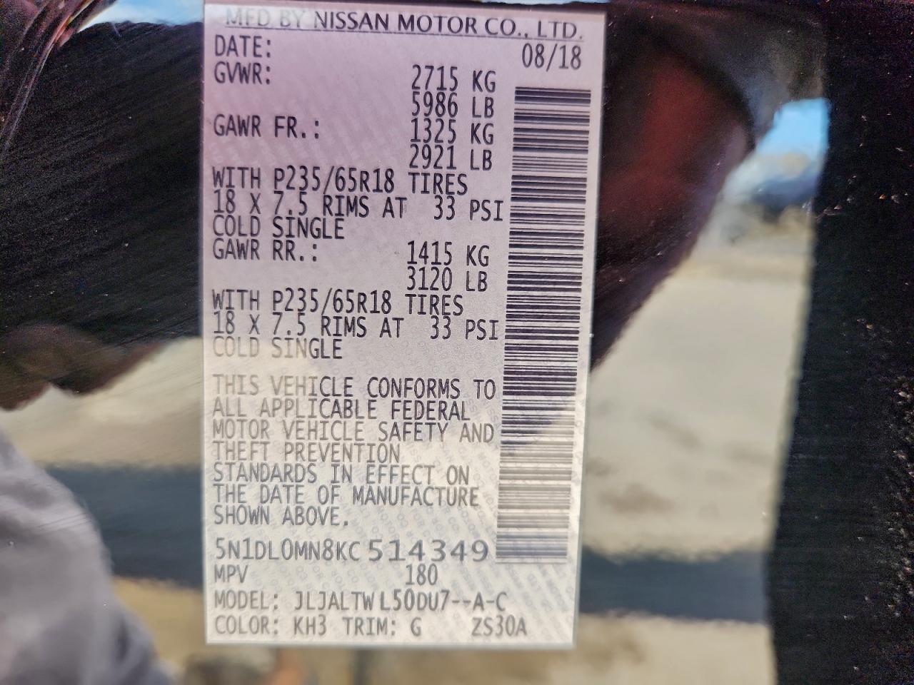 2019 Infiniti Qx60 Luxe VIN: 5N1DL0MN8KC514349 Lot: 93053935