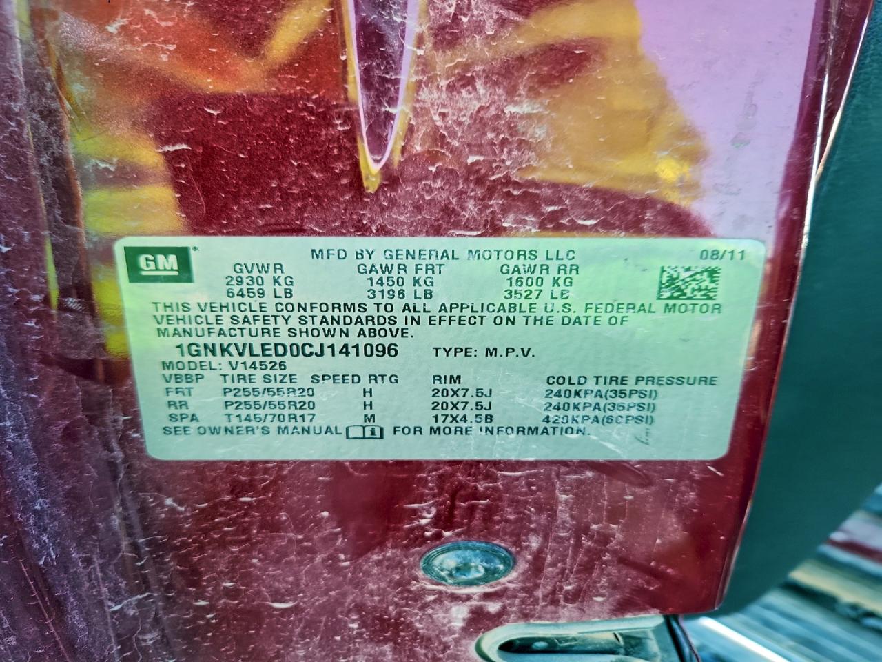 2012 Chevrolet Traverse Ltz VIN: 1GNKVLED0CJ141096 Lot: 94235875