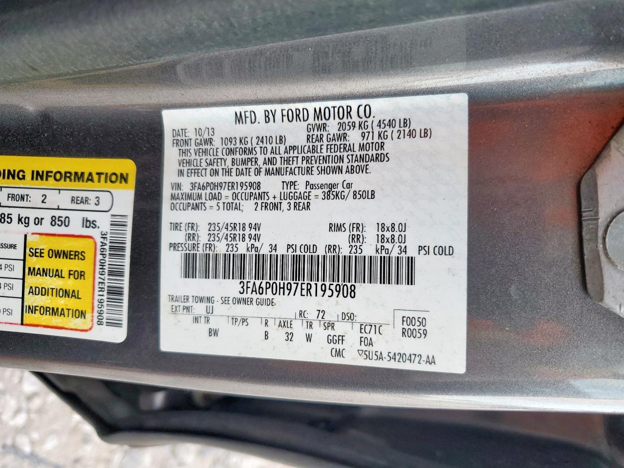 2014 Ford Fusion Se VIN: 3FA6P0H97ER195908 Lot: 92276695